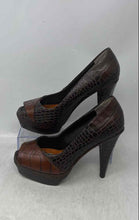 Load image into Gallery viewer, Max Studio Womens Randy Brown Leather Peep Toe Slip-On Platform Heels Size 7M
