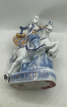 Load image into Gallery viewer, Chinese White Blue Gold Porcelain Statue Of Man With Fish Riding Horse Figurine
