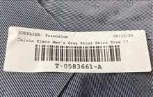 Load image into Gallery viewer, Calvin Klein Mens Gray Printed Slim Fit Non-Iron Dress Shirt Size 17 1/2 34/35
