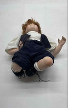 Load image into Gallery viewer, Boy Brown Hair Blue Eyes Sitting On Knees Porcelain Doll With Outfit
