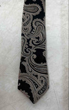 Load image into Gallery viewer, Pierre Cardin Mens Black Gray Paisley Print Keeper Loop Adjustable Designer Tie
