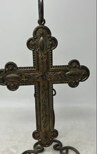 Load image into Gallery viewer, Silver-Tone Company Metal Religious Decor Crossed Crucifix With Stand Ornate
