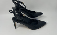 Load image into Gallery viewer, Express Womens Black Faux Leather Pointed Toe Stiletto Slingback Heels Size 9M
