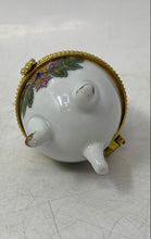 Load image into Gallery viewer, Mini White Floral Print Ceramic Tri-Footed Egg Shaped Jewelry Box
