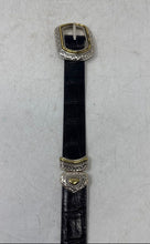 Load image into Gallery viewer, Unbranded Mens Silver Black Brown Croc Embossed Leather Reversible Belt Size 32
