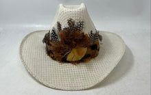 Load image into Gallery viewer, San Francisco Mens Beige Straw Feather Band Wide-Brim Sombreros Cowboy Hat
