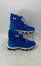 Load image into Gallery viewer, Under Armour Kids Highlight Franchise Blue White Lace-Up Football Cleats Size 4Y
