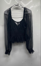 Load image into Gallery viewer, Forever 21 Womens Black Mesh Clip Dot V-Neck Long Sleeve Blouse Top Size Medium
