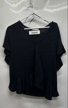 Load image into Gallery viewer, Zara Womens Black Short Sleeve Ruffle Hem V-Neck Blouse Top Size Small
