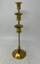 Load image into Gallery viewer, Vintage Gold Brass 3 Arm Stepped Candelabra Mid-Century Modern Candle Holder
