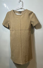 Load image into Gallery viewer, Zara Womens Beige Short Sleeve Round Neck Collarless Shift Dress Size Small
