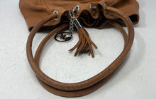 Load image into Gallery viewer, Michael Kors Womens Madison Brown Croc Embossed Leather Drawstring Shoulder Bag
