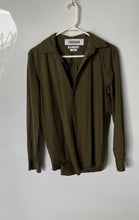 Load image into Gallery viewer, Zara Mens Green Knitted Long Sleeve Collared Button-Up Shirt Size Medium
