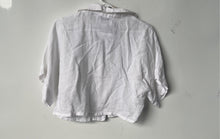 Load image into Gallery viewer, Zara Womens White Short Sleeve Collared Button Front Cropped Top Size Medium
