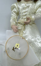 Load image into Gallery viewer, Antique Brown Curly Hair Gray Eyes Ceramic Play Doll In Victorian Maxi Dress
