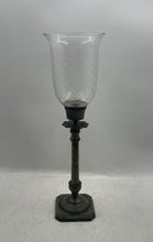 Load image into Gallery viewer, Bronze &amp; Glass Engraved Decorative Collectible Tall Pedestal Candlestick Holder
