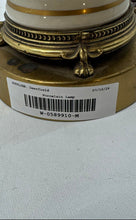 Load image into Gallery viewer, White Floral Pattern Table Light Brass Base Corded Electric Porcelain Lamp
