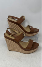 Load image into Gallery viewer, Michael Kors Womens Farrah Brown Leather Wedge Espadrille Sandals Size 7.5M
