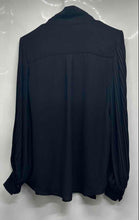 Load image into Gallery viewer, Tahari Womens Black Long Sleeve Band Collar Button Front Blouse Top Size M
