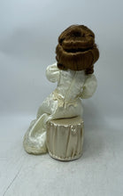 Load image into Gallery viewer, Antique Brown Curly Hair Gray Eyes Ceramic Play Doll In Victorian Maxi Dress
