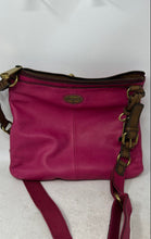 Load image into Gallery viewer, Fossil Womens Pink Leather Adjustable Strap Pockets Zip Top Lined Crossbody Bag
