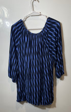 Load image into Gallery viewer, Michael Kors Womens Blue And Black Striped Print Scoop Neck Blouse Top Size OX

