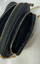 Load image into Gallery viewer, Versace Parfums Womens Black Gold-Tone Detachable Chain Strap Crossbody Purse
