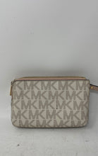 Load image into Gallery viewer, Michael Kors Womens Cream &amp; Light Pink Signature Print Zipper Clutch Wallet
