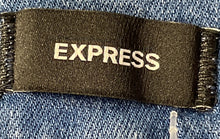 Load image into Gallery viewer, Express Womens Blue Denim Medium Wash Raw Hem Straight Leg Jeans Size 10R
