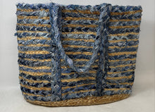 Load image into Gallery viewer, Olivia Miller Womens Beige Blue Striped Double Handle Handmade Tote Bag
