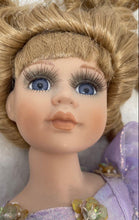 Load image into Gallery viewer, Blonde Curly Hair Ballerina Porcelain Doll In Removable Purple Outfit With Shoes
