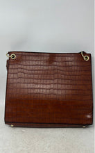Load image into Gallery viewer, London Fog Womens Brown Croc Embossed Leather Double Handle Shoulder Bag
