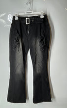 Load image into Gallery viewer, Fashion Nova Womens Black Denim Fringe Belted Pockets Bootcut Jeans Size 9
