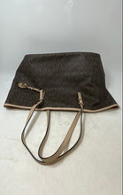 Load image into Gallery viewer, Michael Kors Womens Brown &amp; Cream Monogram Jet Set Travel Shoulder Tote Bag
