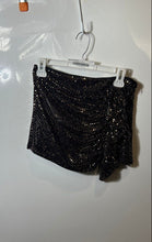 Load image into Gallery viewer, Zara Womens Black Gold Sparkle Sequin Ruched Mini Skort Size Small
