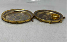 Load image into Gallery viewer, Lot Of 2 Pieces Vintage Gold-Tone Star Design Round Candlesticks Holder Plates
