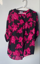 Load image into Gallery viewer, Calvin Klein Womens Red And Black Floral Split-Neck Blouse Top Size XL
