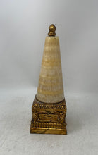 Load image into Gallery viewer, Alabaster Cone Mounted On A Square Base Of Golden Metal Decorative Object
