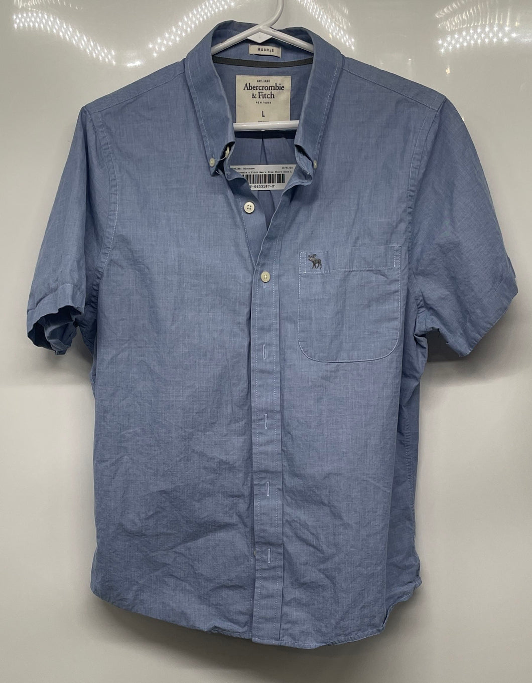 Abercrombie & Fitch Mens Blue Muscle Short Sleeve Button-Up Shirt Size Large