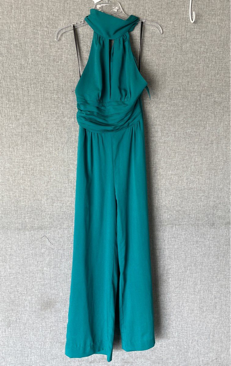 Bebe Womens Green Pleated Sleeveless Wide-Leg One-Piece Jumpsuit Size Small