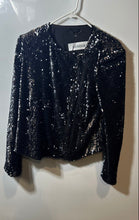Load image into Gallery viewer, Rachel Zoe Womens Black Silver Sequin Formal Collarless Full-Zip Jacket Size M
