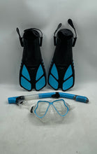 Load image into Gallery viewer, Zeeporte Blue Black 4 Piece Swim Fins Mask Tempered Glass Gear Snorkel Set
