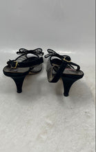 Load image into Gallery viewer, Phyllis Poland Womens Black Peep Toe Adjustable Strap Low Slingback Heels Sz 8 M
