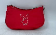 Load image into Gallery viewer, Playboy Womens Red Bunny Rhinestone Carry Strap Shoulder Bag
