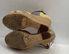 Load image into Gallery viewer, Authentic Tory Burch Womens Beige Wedge Heel Ankle Strap Sandals Sz 6.5M Stained

