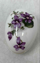 Load image into Gallery viewer, Hammersley Purple Victorian Violets Floral Porcelain Egg Shaped Trinket Box
