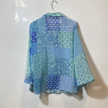 Load image into Gallery viewer, Zara Womens Blue Printed Long Sleeve Collared Button-Up Shirt Size Medium
