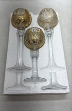 Load image into Gallery viewer, Set Of 3 Pcs Crackle Gold Glass Mercury Finished Long Stem Candle Holder
