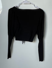 Load image into Gallery viewer, Zara Womens Black Long Sleeve Collarless Pullover Cropped Blouse Top Size Small
