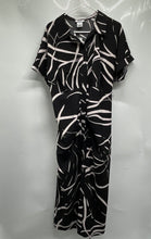 Load image into Gallery viewer, DKNY Womens Black White Printed Short Sleeve Tie Waist Midi Shirt Dress Size 12
